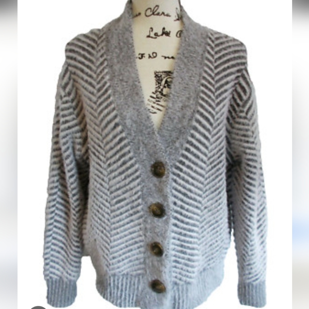 Chevron Gray Women's Fuzzy Cardigan